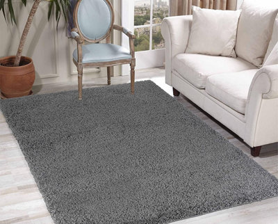 Soft Plain Thick Area Shaggy Rug - Dark Grey 120 x 170 cm - 3