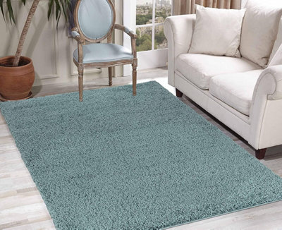 Soft Plain Thick Area Shaggy Rug - Duck Egg 60 x 110 cm