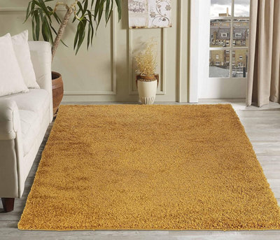 Soft Plain Thick Area Shaggy Rug - Gold 60 x 110 cm