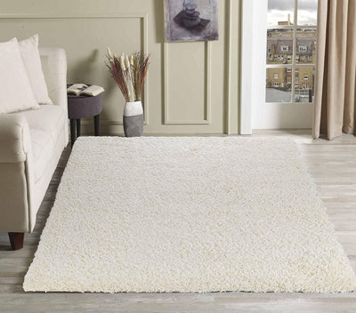 Soft Plain Thick Area Shaggy Rug - Ivory Cream 160 x 230 cm