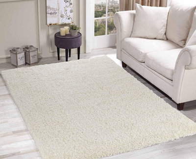 Soft Plain Thick Area Shaggy Rug - Ivory Cream 160 x 230 cm - 3
