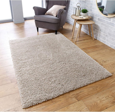 Soft Plain Thick Area Shaggy Rug - Light Beige 80 x 150 cm