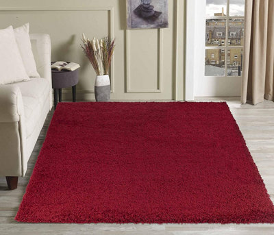 Soft Plain Thick Area Shaggy Rug - Red 160 x 230 cm