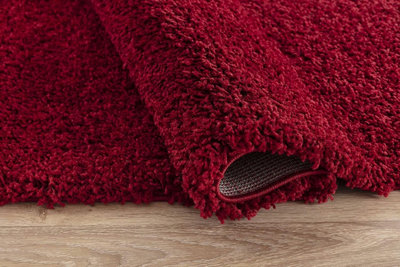 Soft Plain Thick Area Shaggy Rug - Red 80 x 150 cm - 4