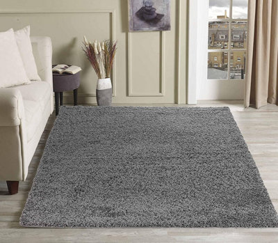 Soft Plain Thick Area Shaggy Rug - Silver Grey 60 x 110 cm