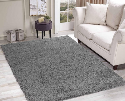 Soft Plain Thick Area Shaggy Rug - Silver Grey 80 x 150 cm - 3