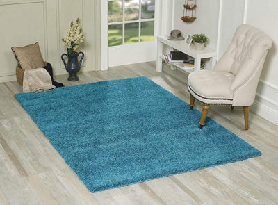 Soft Plain Thick Area Shaggy Rug - Teal 160 x 230 cm - 4