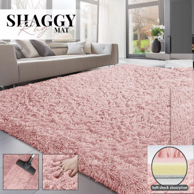 Soft Shaggy Fluffy Area Rug Non Slip Pink Extra Large Living Room Bedroom Carpet