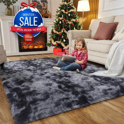 Soft Shaggy Fluffy Non Slip Rug Large Livingroom Bedroom Carpets Grey Tye Dye Area Rug