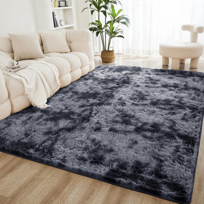 Soft Shaggy Fluffy Non Slip Rug Large Livingroom Bedroom Carpets Tye ...