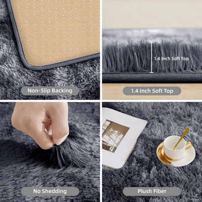 Soft Shaggy Fluffy Non Slip Rug Large Livingroom Bedroom Carpets Tye ...