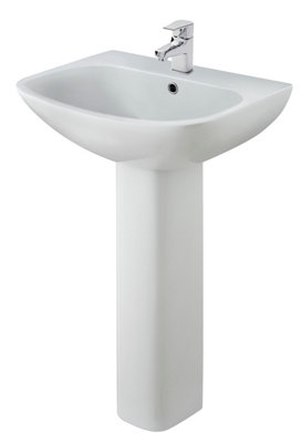 Soft Square 1 Tap Hole Basin & Full Pedestal - 545mm