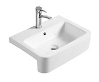 Soft Square Ceramics Semi Recessed 1 Tap Hole Compact Basin (Tap Not Included), 530mm - Balterley