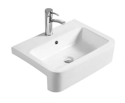 Soft Square Ceramics Semi Recessed 1 Tap Hole Compact Basin (Tap Not Included), 530mm - Balterley