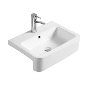 Soft Square Ceramics Semi Recessed 1 Tap Hole Compact Basin (Tap Not Included), 530mm - Balterley