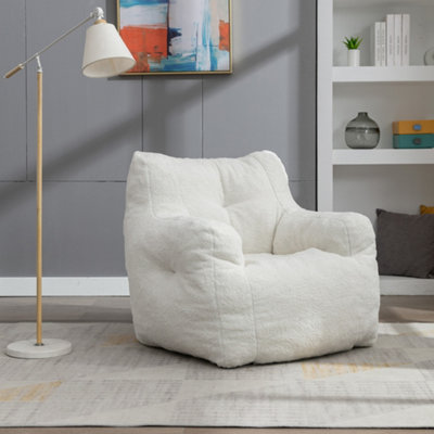 Soft Tufed Foam Bean Bag Chair With Teddy Fabric,Ivory White | DIY at B&Q