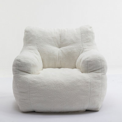 Soft Tufed Foam Bean Bag Chair With Teddy Fabric,Ivory White