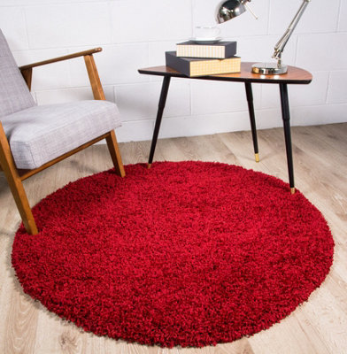 Soft Value Crimson Red Shaggy Area Rug 135x135cm