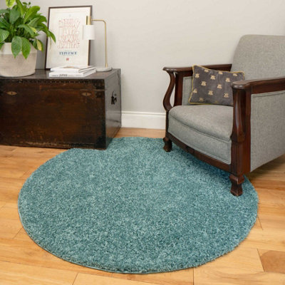 Soft Value Duck Egg Blue Shaggy Area Rug 135x135cm