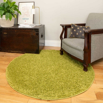 Soft Value Fern Green Shaggy Area Rug 135x135cm