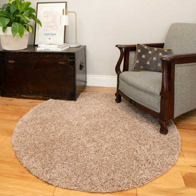 Soft Value Natural Oatmeal Shaggy Area Rug 135x135cm