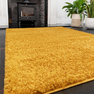 Soft Value Ochre Yellow Shaggy Area Rug 180x270cm