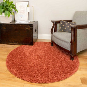 Soft Value Orange Terracotta Shaggy Area Rug 135x135cm