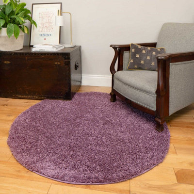 Soft Value Purple Mauve Shaggy Area Rug 135x135cm