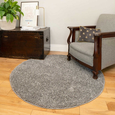 Soft Value Silver Grey Shaggy Area Rug 135x135cm