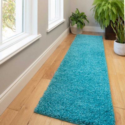 Soft Value Teal Blue Shaggy Runner Rug 60x230cm DIY at B&Q
