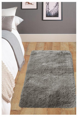 Soft Washable Collection Plain Design Shaggy Rug in Grey SA-04