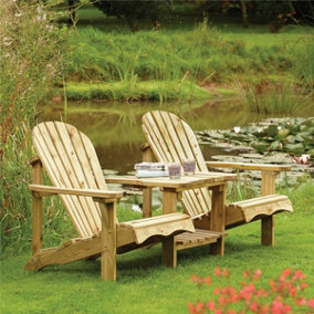 Softwood Adirondack Companion Seat Wooden Garden Chair - L92 x W176.5 x H90 cm