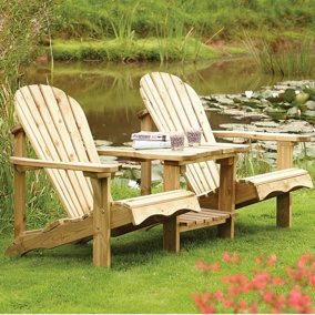 Softwood Adirondack Companion Seat Wooden Garden Chair - L92 x W176.5 x H90 cm