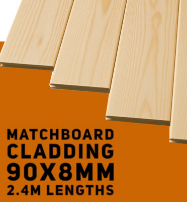 Softwood Matchboard Cladding 90mm(W) x 8mm(T) x 2400mm(L) 10 Boards In ...
