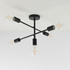 Sohan Black Modern Industrial 5 Light Semi Flush Ceiling Light