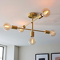 Sohan Satin Brass Modern Industrial 5 Light Semi Flush Ceiling Light