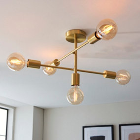 Sohan Satin Brass Modern Industrial 5 Light Semi Flush Ceiling Light