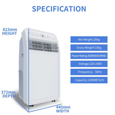 Sohler Portable Air Conditioner Unit With Remote Control 24hr Timer AC Air Conditioning  12000BTU - 4