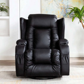 SoHo 10 in 1 Recliner Armchair With Swivel, Tilt Heated and Massage Functionality - Black