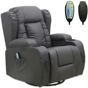SoHo 10 in 1 Recliner Armchair With Swivel, Tilt Heated and Massage Functionality - Grey