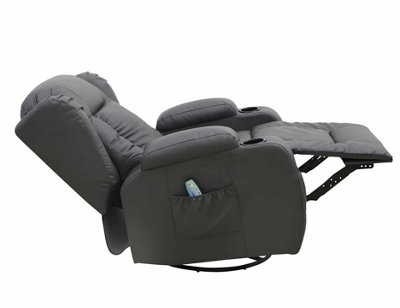 SoHo 10 in 1 Recliner Armchair With Swivel, Tilt Heated and Massage Functionality - Grey