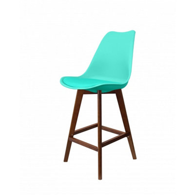 Soho Aqua Plastic Bar Stool with Dark Wood Legs