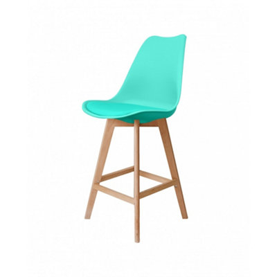 Soho Aqua Plastic Bar Stool with Light Wood Legs