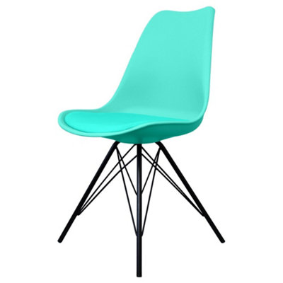 Soho Aqua Plastic Dining Chair with Black Metal Legs