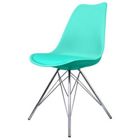 Soho Aqua Plastic Dining Chair with Chrome Metal Legs