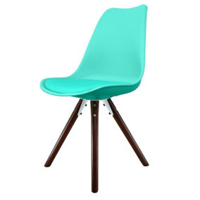 Soho Aqua Plastic Dining Chair with Pyramid Dark Wood Legs