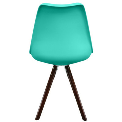Soho Aqua Plastic Dining Chair with Pyramid Dark Wood Legs