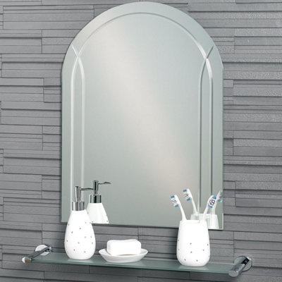 Soho Arched Oval Wall Mounted Frameless Diamond Cut Bathroom Mirror 60 x 45cm