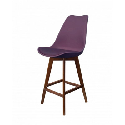 Soho Aubergine Plastic Bar Stool with Dark Wood Legs