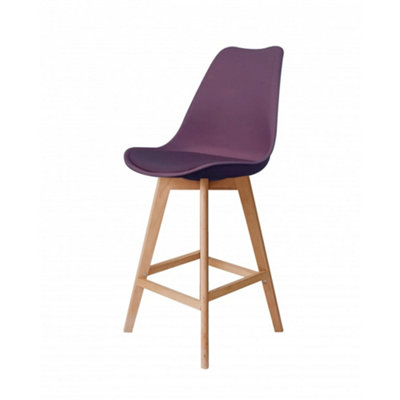 Soho Aubergine Plastic Bar Stool with Light Wood Legs